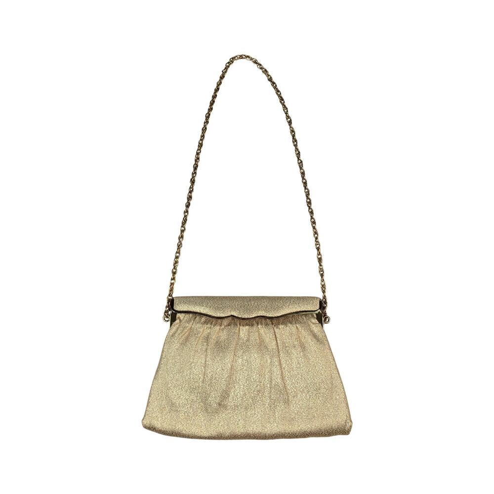 Andé Shoulder Bag Womens Small Gold Satin Glitter Chain Evening Purse Bag